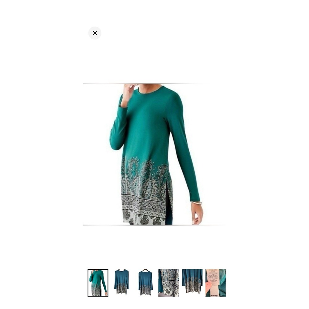 J. Jill Medium Luxurious Wearever Paisley-Border Long Tunic Teal Blue Green